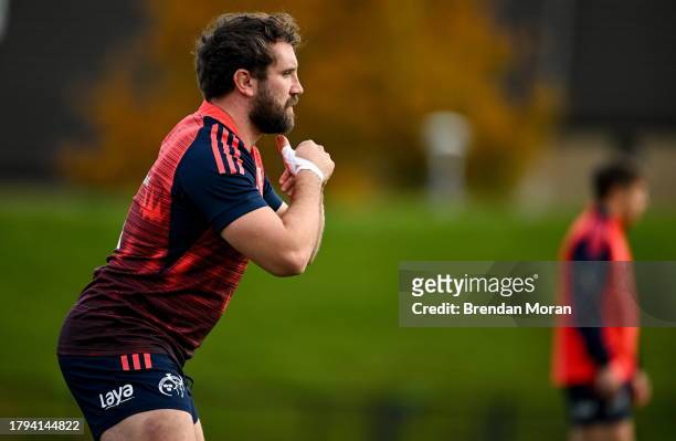 Limerick , Ireland - 21 November 2023; Eoghan Clarke during a Munster rugby squad training session at University of Limerick in Limerick.