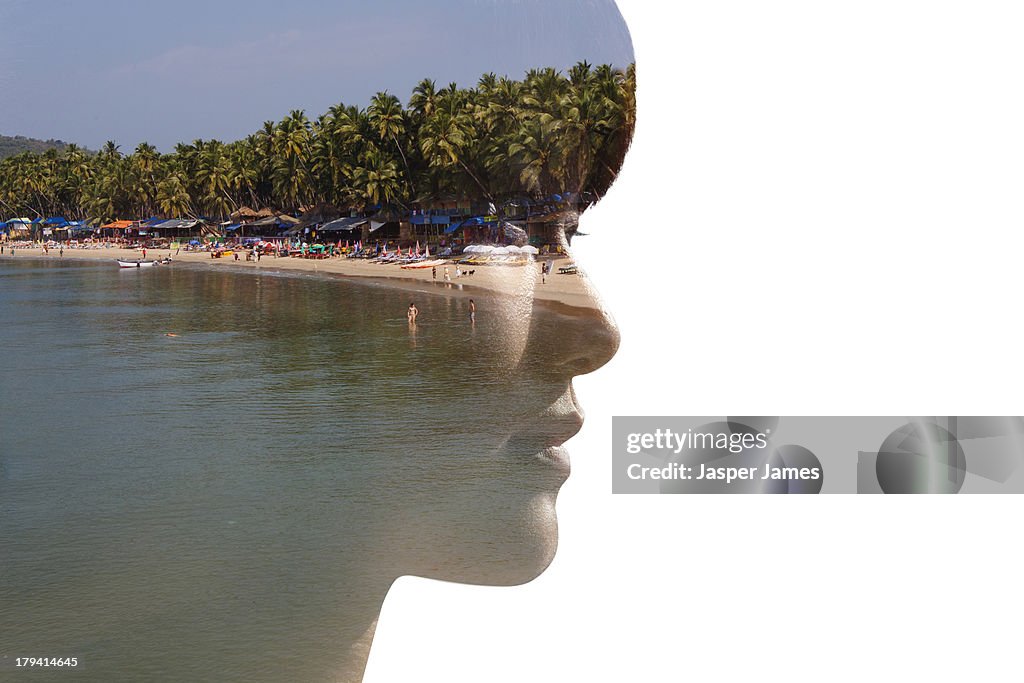 Composite of woman and beach