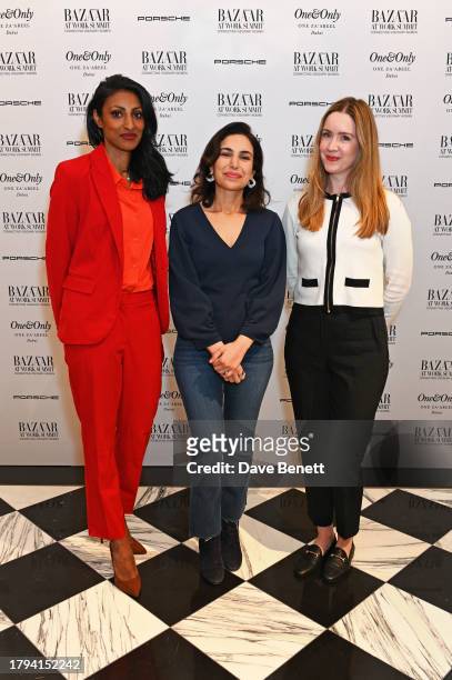Dr Shini Somara, CEO of writer.com May Habib and Author Verity Harding attend the Harper's Bazaar At Work Summit, in partnership with Porsche and...