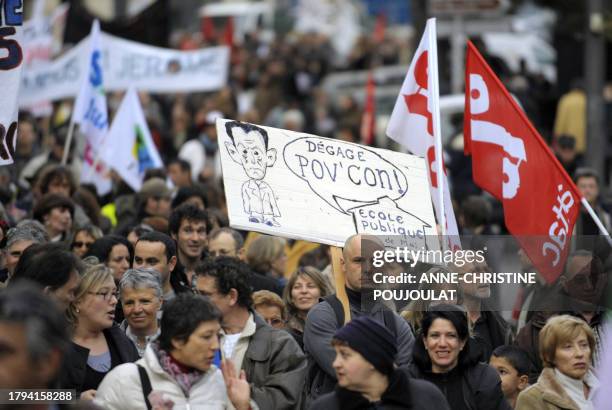 People demonstrate on January 17, 2009 in Marseille, southern France, as part of the nationwide protests of French students, trade unions, teachers...