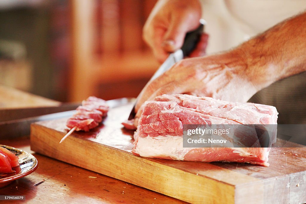 Raw pork on cutting board