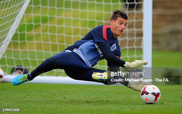 Jonathan Bond in action during the U21 training session at St Georges Park on September 3, 2013 in Burton-upon-Trent, England.