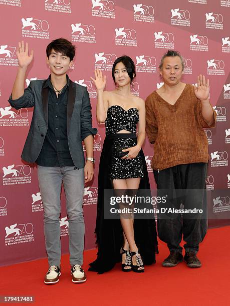 South Korean actors Lee Eun-woo and Seo Young-ju and South Korean director Kim Ki-Duk attend "Moebius" Photocall during the 70th Venice International...