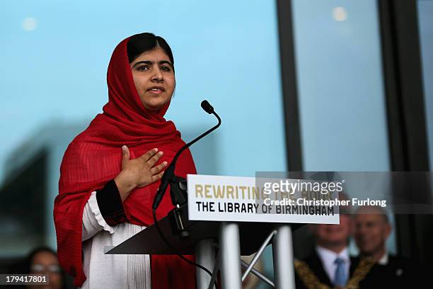 Malala Yousafzai opens the new Library of Birmingham at Centenary Square on September 3, 2013 in Birmingham, England. The new futuristic building was...