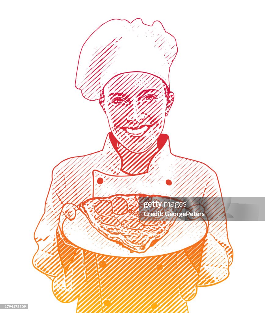 Chef and slice of pizza
