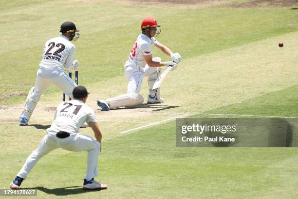 Nathan McSweeney of South Australia bats during the Sheffield Shield match between Western Australia and South Australia at the WACA, on November 15...