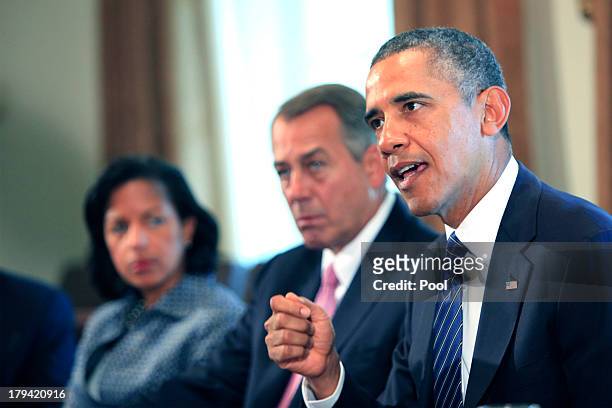 President Barack Obama meets with members of Congress in the cabinet room of the White House on September 3, 2013 in Washington, DC. Obama is urging...