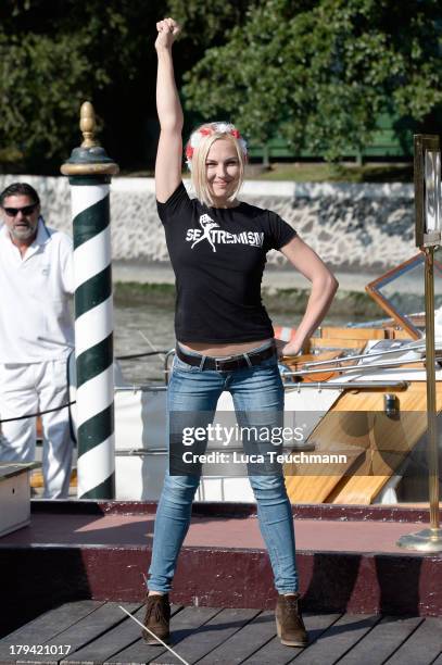 An activist of the feminist movement FEMEN is seen during the 70th Venice International Film Festival on September 3, 2013 in Venice, Italy.