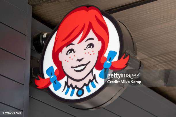 Sign for the fast food brand Wendy's on 17th November 2023 in London, United Kingdom. Wendys is an American international fast food restaurant chain...