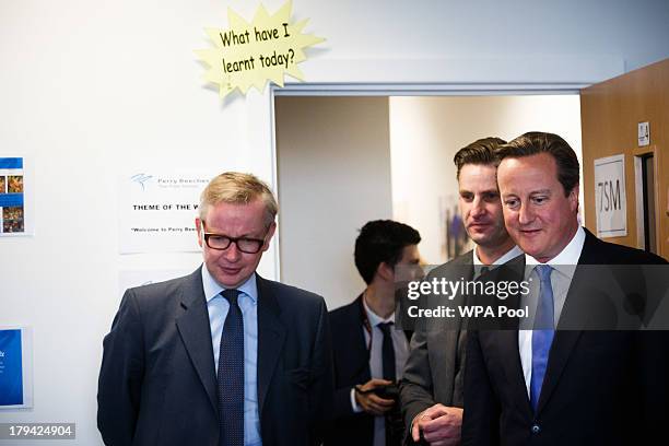 Prime Minister David Cameron and Education Secretary Michael Gove visit Perry Beeches III Free School, on September 3, 2013 in Birmingham, England....