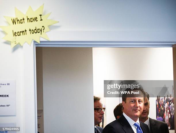 Prime Minister David Cameron and Education Secretary Michael Gove visit Perry Beeches III Free School, on September 3, 2013 in Birmingham, England....