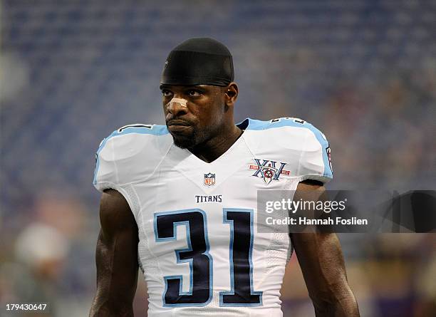 Bernard Pollard of the Tennessee Titans looks on before the game against the Minnesota Vikings on August 29, 2013 at Mall of America Field at the...