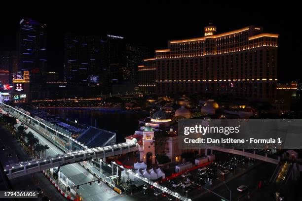 General view of the circuit along Las Vegas Strip during previews ahead of the F1 Grand Prix of Las Vegas at Las Vegas Strip Circuit on November 14,...