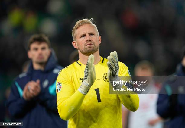 Kasper Schmeichel with post game despair during a Group H - UEFA EURO 2024 European Qualifiers game, Northern Ireland v Denmark , at Windsor Park,...