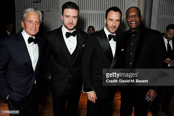 Michael Douglas, Justin Timberlake, Tom Ford and Samuel L. Jackson attend the GQ Men of the Year awards at The Royal Opera House on September 3, 2013...