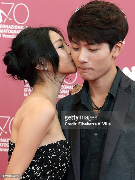 Actress Lee Eun-Woo and actor Seo Young Ju attend the "Moebius" Photocall during the 70th Venice International Film Festival at Sala Grande on...