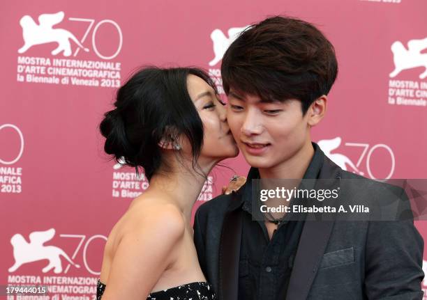 Actress Lee Eun-Woo and actor Seo Young Ju attend the "Moebius" Photocall during the 70th Venice International Film Festival at Sala Grande on...