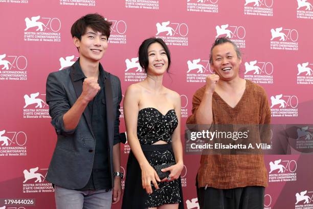 Actor Seo Young Ju, actress Lee Eun-Woo and director Kim Ki-duk attend the "Moebius" Photocall during the 70th Venice International Film Festival at...