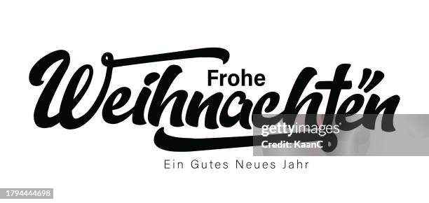 frohe weihnachten. merry christmas. written in the german language. abstract lettering vector illustration. holiday banner design for greeting card, invitation, calendar, etc. vector stock illustration - weihnachten illustration stock illustrations