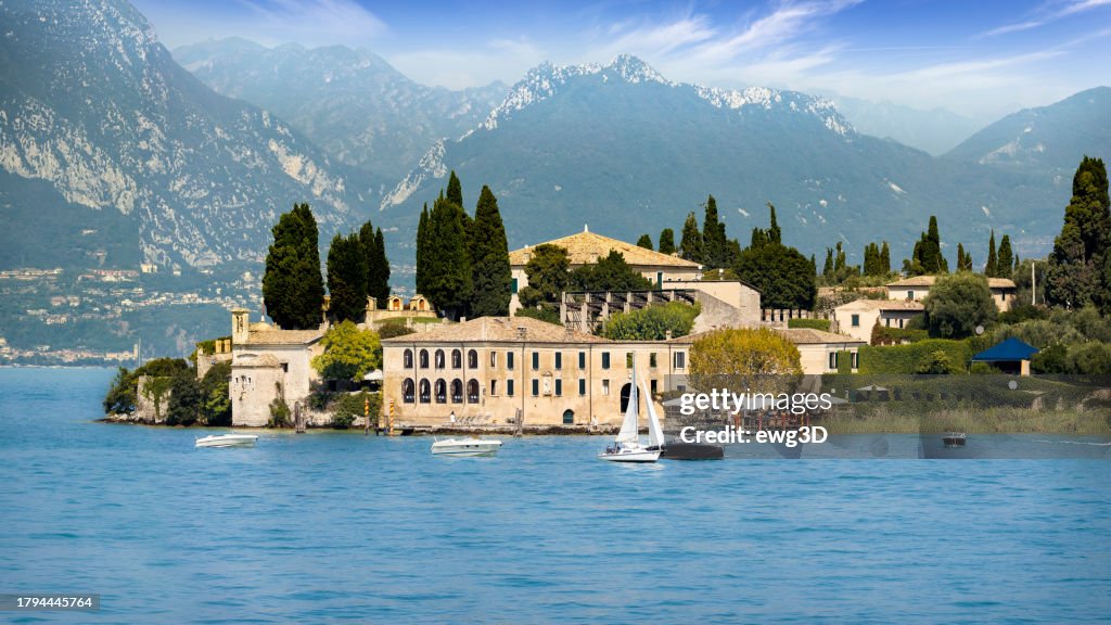 Holidays in Italy - scenic view of the tourist village of San Vigilio on Lake Garda