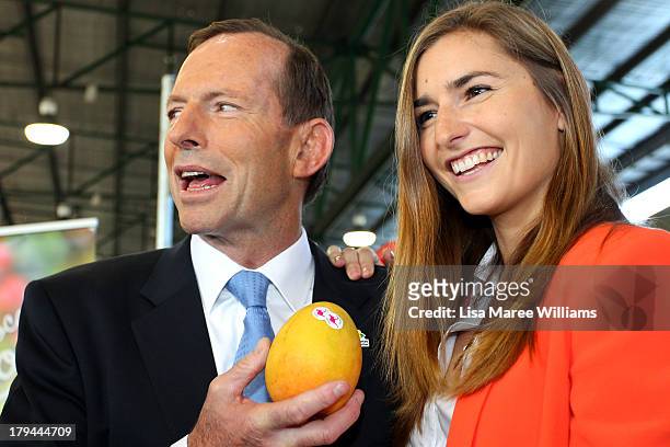 Frances Abbott joins her father Australian Opposition Leader, Tony Abbott on the campaign at Sydney Markets on September 4, 2013 in Sydney,...