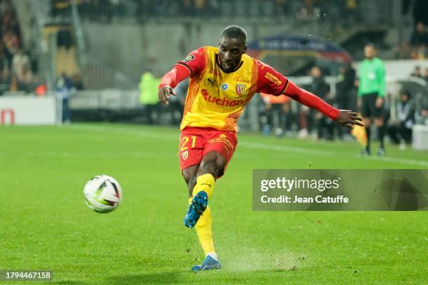 Massadio Haidara of Lens in action during the Ligue 1 Uber Eats match between RC Lens and Olympique de Marseille at Stade Bollaert-Delelis on...