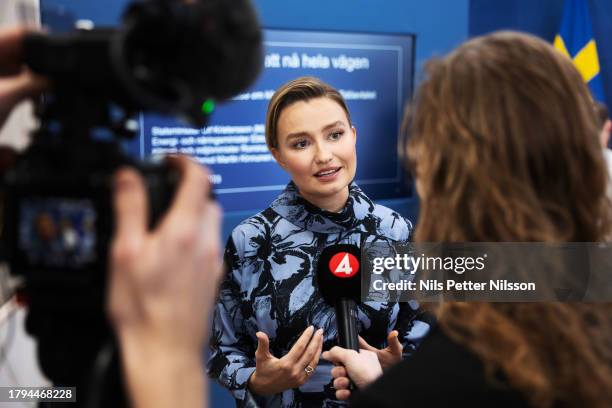 Ebba Busch, Deputy Prime Minister of Sweden and Minister for Energy, Business and Industry, during a press briefing where the Swedish government...