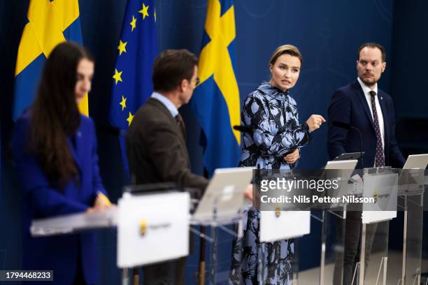 Romina Pourmokhtari, Minister for the Environment, Prime Minister Ulf Kristersson, Ebba Busch, Deputy Prime Minister of Sweden and Minister for...