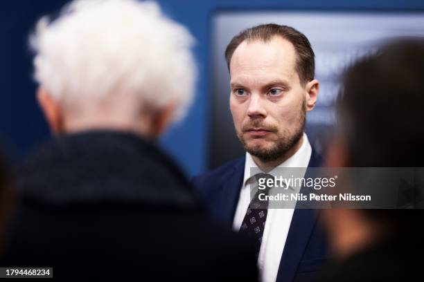 Martin Kinnunen, member of parliament for the Sweden Democrats party, during a press briefing where the Swedish government together with the Sweden...