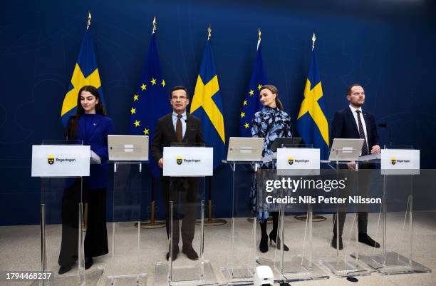 Romina Pourmokhtari, Minister for the Environment, Prime Minister Ulf Kristersson, Ebba Busch, Deputy Prime Minister of Sweden and Minister for...