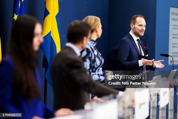 Romina Pourmokhtari, Minister for the Environment, Prime Minister Ulf Kristersson, Ebba Busch, Deputy Prime Minister of Sweden and Minister for...