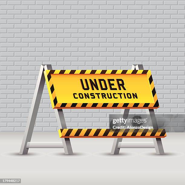 construction barrier - men at work sign stock illustrations