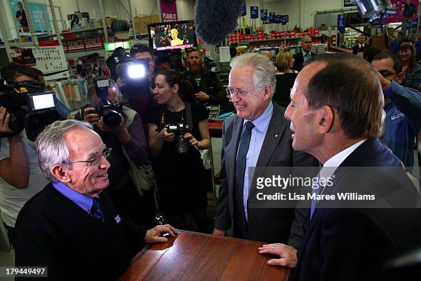 Australian Opposition Leader, Tony Abbott visits a Mitre 10 hardware store in the seat of Kingsford Smith, held by retiring Australian Labor Party MP...