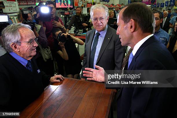 Australian Opposition Leader, Tony Abbott visits a Mitre 10 hardware store in the seat of Kingsford Smith, held by retiring Australian Labor Party MP...