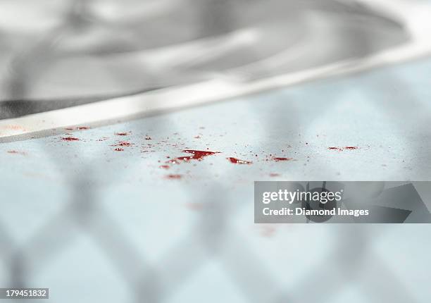 Pool of blood stains the canvas after bout during UFC Fight Night 27 Condit v Kampmann 2 at Bankers Life Field House in Indianapolis, Indiana.