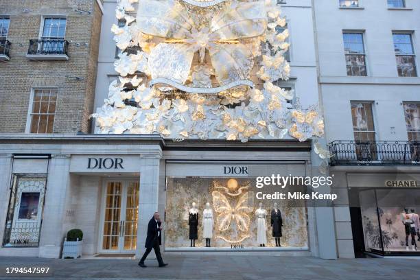 Christmas decorations outside the Dior store on Bond Street on 15th November 2023 in London, United Kingdom. Bond Street is one of the principal...