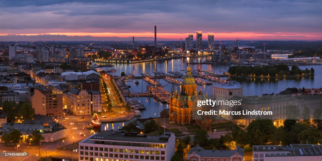 Night view over central Helsinki