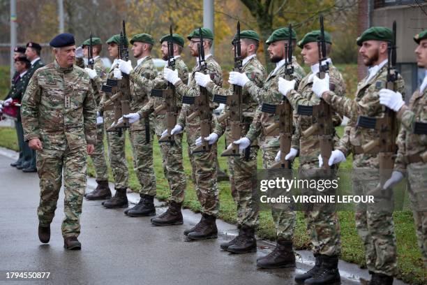 King Philippe - Filip of Belgium arrives for a royal visit to the King Albert military camp in Marche-en-Famenne, as part of his traditional working...