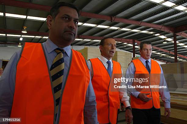 Australian Opposition Leader, Tony Abbott visits Corinthian Doors factory on September 4, 2013 in Sydney, Australia. With just three days of...