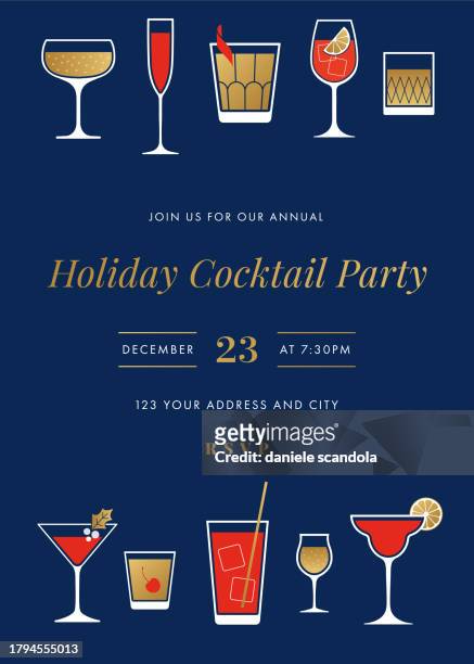 holiday cocktail party invitation. - cocktail party invitation stock illustrations