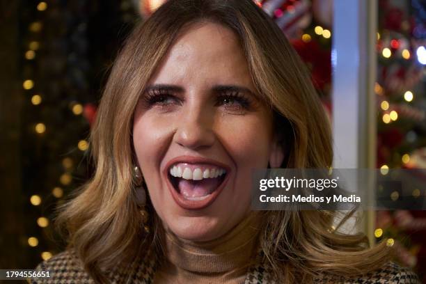 Raquel Bigorra speaks during the Cristmas tree lighting event by Verde Hoja Home and Decor on November 14, 2023 in Mexico City, Mexico.