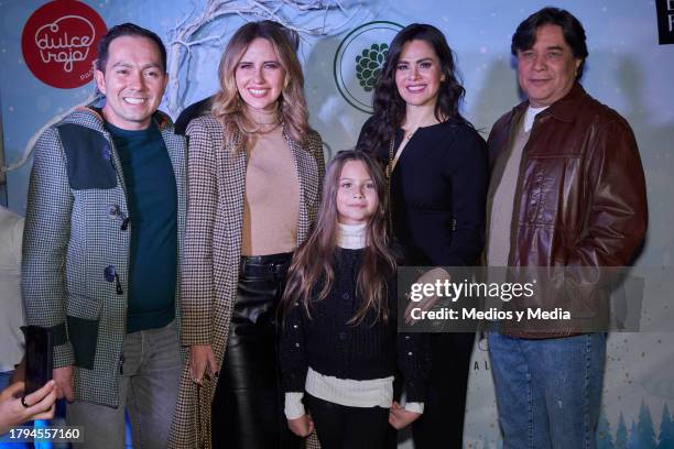 Jonathan Gomez, Raquel Bigorra, Luz Elena Gonzalez, Rafaella Gavira and Alejandro Gavira pose for a photo during the Cristmas tree lighting event by...