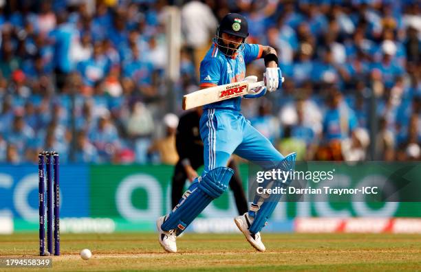 Virat Kohli of India bats during the ICC Men's Cricket World Cup India 2023 Semi Final match between India and New Zealand at Wankhede Stadium on...