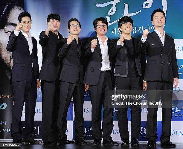Park Hae-Joon, Jo Jin-Woong, Kim Sung-Kyun, Kim Yun-Seok, Yeo Jin-Gu and Jang Hyun-Sung attend the 'Hwai' press conference at Dongdaemun Megabox on...
