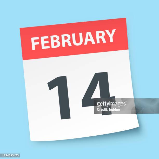 february 14 - daily calendar on blue background - february stock illustrations