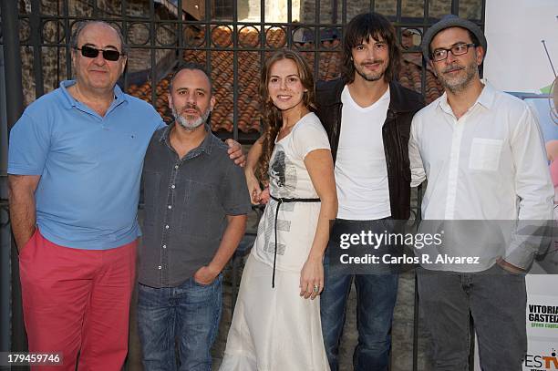 Spanish actors Jose Angel Egido, Javier Gutierrez, Miriam Gallego, David Janer and Santiago Molero attend the "Aguila Roja" new season presentation...