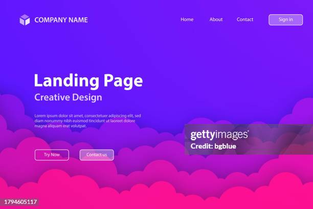 landing page template - purple sky with couds - trendy paper cut background - dreams stock illustrations