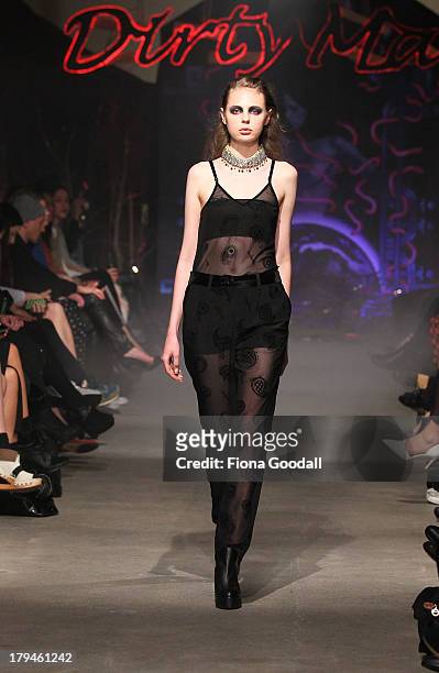 Model showcases designs by Stolen Girfriends Club on the runway during New Zealand Fashion Week at the Viaduct Events Centre on September 4, 2013 in...