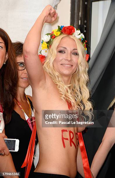 Femen activist Inna Shevchenko attends 'Ukraine Is Not A Brothel' Photocall during the 70th Venice International Film Festival at Palazzo del Casino...