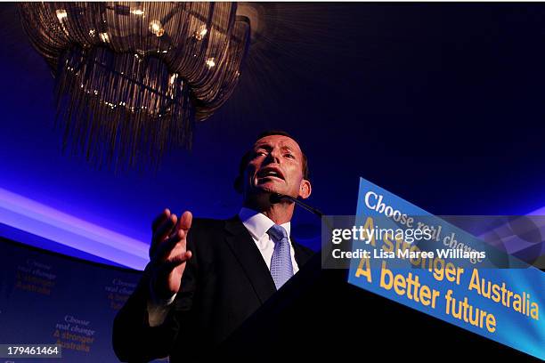 Opposition Leander, Tony Abbott speaks during a fundraiser dinner in Lilyfield on September 4, 2013 in Sydney, Australia. With just three days of...